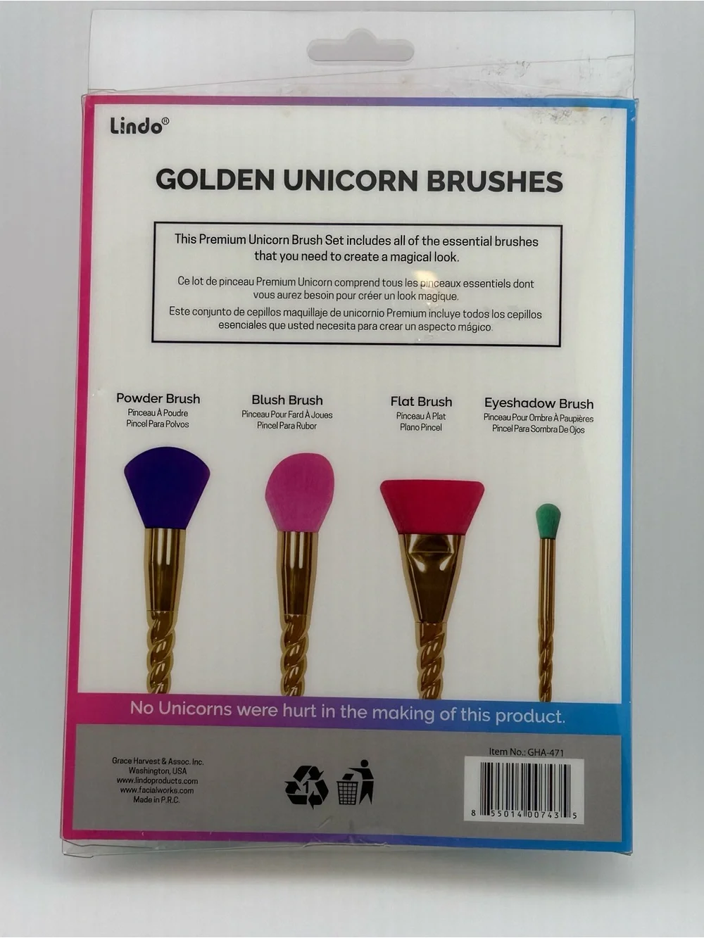 Lindo Golden Unicorn Brushes Premium Makeup Brush Set of 4. New in Box